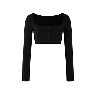 PEMPL三色长袖超短针织衫女春季新款修身套头打底衫百搭u领上衣潮