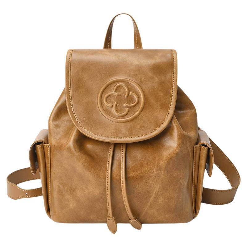 卡思乐大号植鞣牛皮双肩包男女同款大容量背包复古通勤女士电脑包