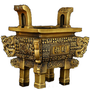 圆通佛具四方铜鼎铜香炉招财镇宅鼎家居办公室摆件诚信鼎风水物