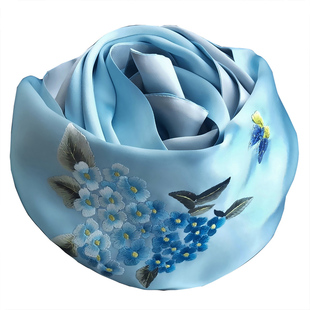 冬季苏绣高端重磅双面真丝围巾刺绣100%桑蚕丝丝巾女杭州丝绸披肩