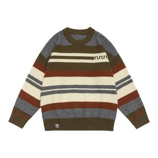 TIRED美式潮牌条纹针织衫秋冬季新款撞色条纹毛衣情侣套头衫上衣