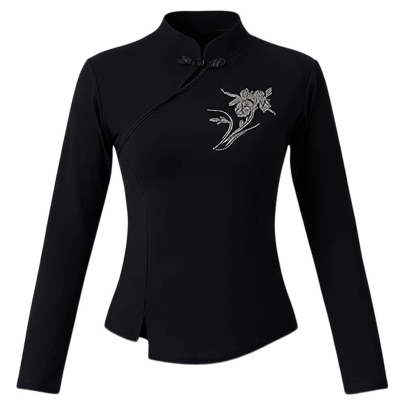 舞蹈练功服套装跳舞女新款秋冬旗袍领长袖国风中袖现代古典舞服装