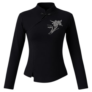 舞蹈练功服套装跳舞女新款秋冬旗袍领长袖国风中袖现代古典舞服装