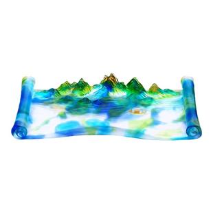 琉璃千里江山图茶台假山风景摆件居家客厅玄关办公装饰开业送礼