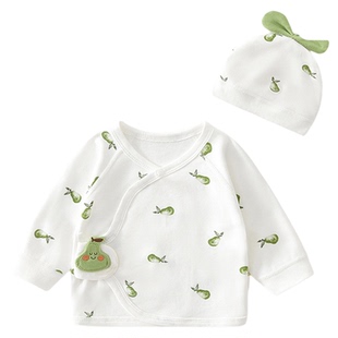 木植婴儿半背衣纯棉a类春秋0-3月初生宝宝衣服带帽款新生儿上衣