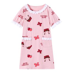 顶呱呱儿童睡衣纯棉夏季薄款女童睡裙短袖公主可爱甜美女孩家居服