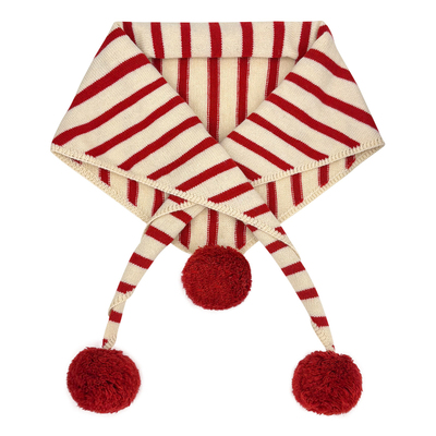 复古港风针织条纹毛球三角围巾女