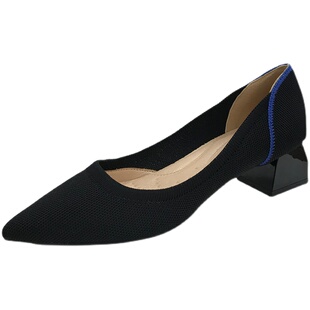 REREJOY2025春夏新爆飞织款王妃鞋透气柔套脚女士粗高跟单鞋DS029