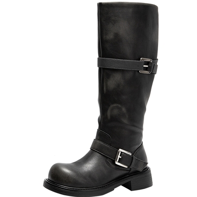 董璇祝绪丹同款MIO米奥长筒女靴2025冬季厚底皮带扣美拉德骑士靴