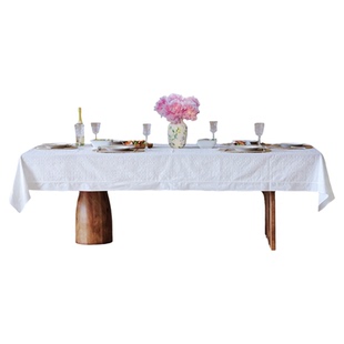 白色棉麻桌布防水抗菌MISS PEONY法式轻奢复古新年圆桌茶几布定制
