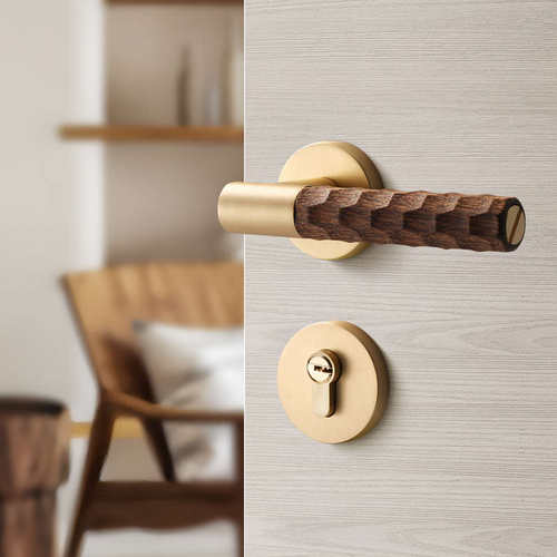 新中式卧室门锁室内房间木门门把手复古磁吸静音实木木质房门锁