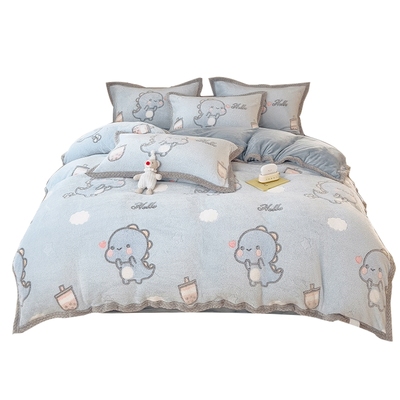 卡通加绒加厚秋冬牛奶绒被套单件