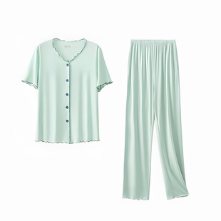莫代尔睡衣女款夏2026新款冰丝半袖高级感家居服女士短袖长裤大码