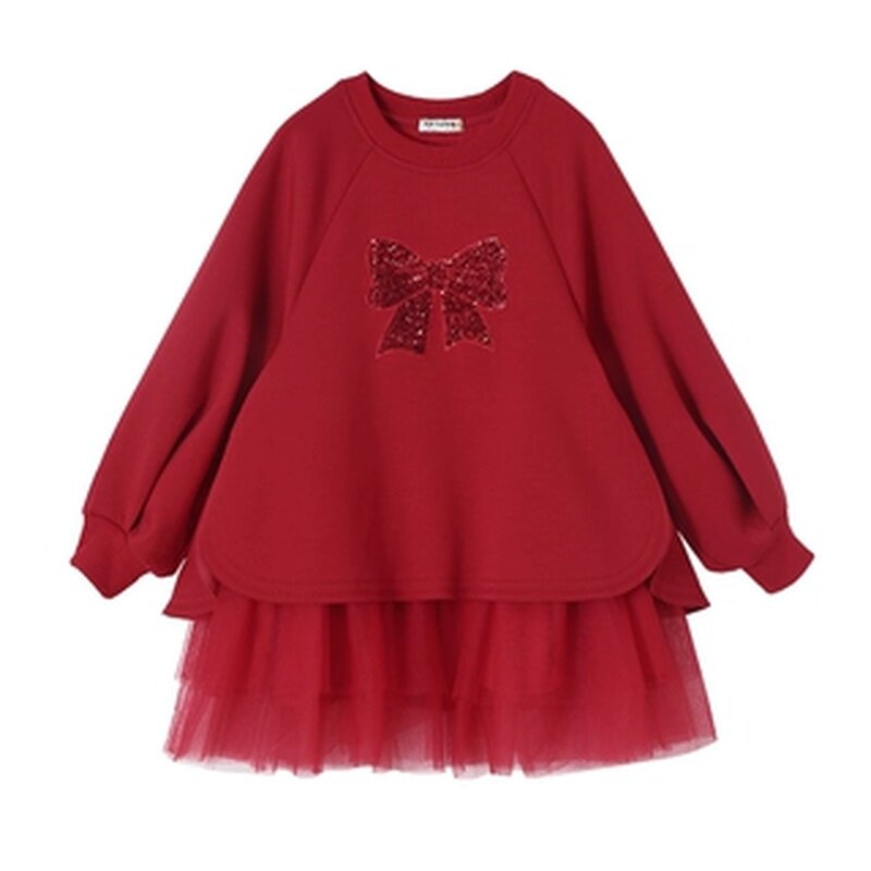 女童连衣裙儿童红色蝴蝶结亮片公主裙秋冬生日礼服裙子童装衣服