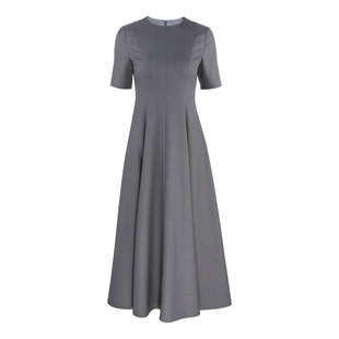 韩语琳/法式高级感灰色连衣裙女秋春小众蝴蝶结收腰显瘦气质长裙