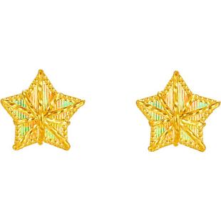 周六福5G黄金耳饰女计价足金星星耳钉首饰幻彩拉丝新年礼物