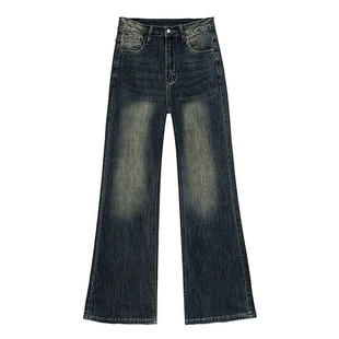 复古不贴腿微喇牛仔裤女春季新款大码胖mm高腰宽松显瘦喇叭马蹄裤