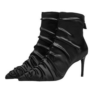 SW STUART RUCHE 75 BOOTIE 秋冬褶皱女尖头细高跟短靴袜靴