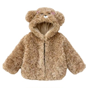 儿童冬装男童加绒加厚连帽棉衣宝宝可爱小熊耳朵棉服女童新款外套