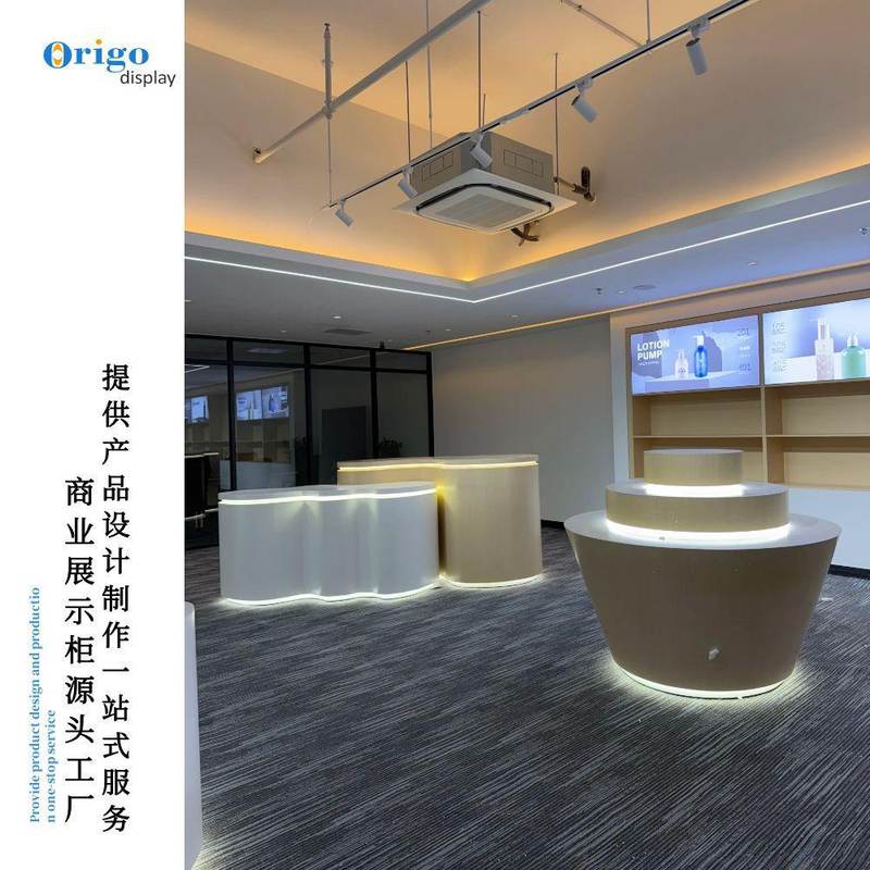 展览创意发光异形台流水旋转弧形展示台无人机圆形科技展厅中岛柜