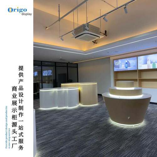 展览创意发光异形台流水旋转弧形展示台无人机圆形科技展厅中岛柜