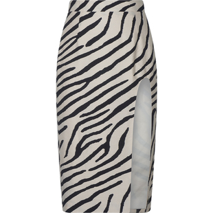 superr 复古斑马纹开衩中低腰半裙女夏设计感中裙