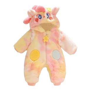 小月龄宝宝外出服冬装加厚可爱超萌婴儿连体衣冬季毛毛衣外穿棉服