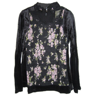 粉红玛琍绣花钉钻立领蕾丝衫标齐