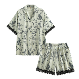 家乐芬睡衣女款夏季夏款冰丝绸短袖短裤仿真丝绸家居服高级感套装