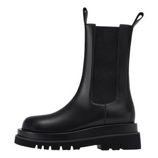 真皮8cm小个子黑色内增高马丁靴女款2025新款套筒厚底切尔西短靴