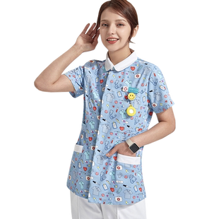 南欧鱼月嫂护士服短袖女款分体小褂牙科医护工作服长袖高端防静电
