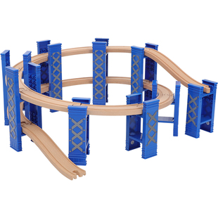 木质轨道配件散件兼容勒酷小火车木头拼装塑料桥墩木制宜玩具