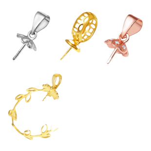 925银吊坠扣头粘珠扣子银吊坠空托女DIY仿珍珠扣托翡翠瓜子扣夹扣