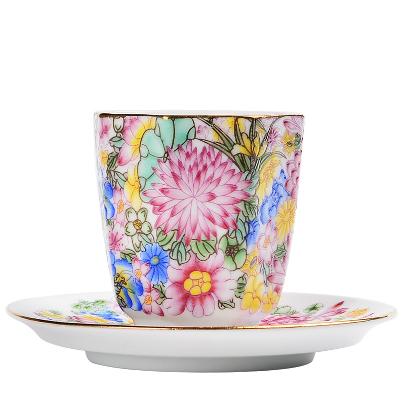 陶生活珐琅彩茶具陶瓷品茗杯手绘扒花粉彩万花主人杯单杯功夫茶杯