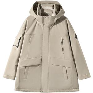 2024冬季新品GXG男士纯色休闲百搭连帽中长款羽绒服男休闲外套