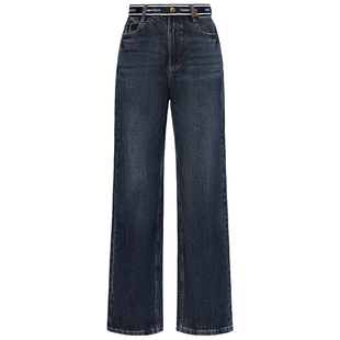 FF仿佛2025年春季新款复古女直筒水洗深色显瘦100棉高腰牛仔裤