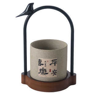 高级感不锈钢水果叉中古风甜品勺蛋糕叉子咖啡勺子粗陶收纳罐套装