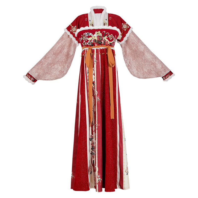 汉服女秋冬红色新年拜年服汉元素改良吊带裙套装古风仙气爆款