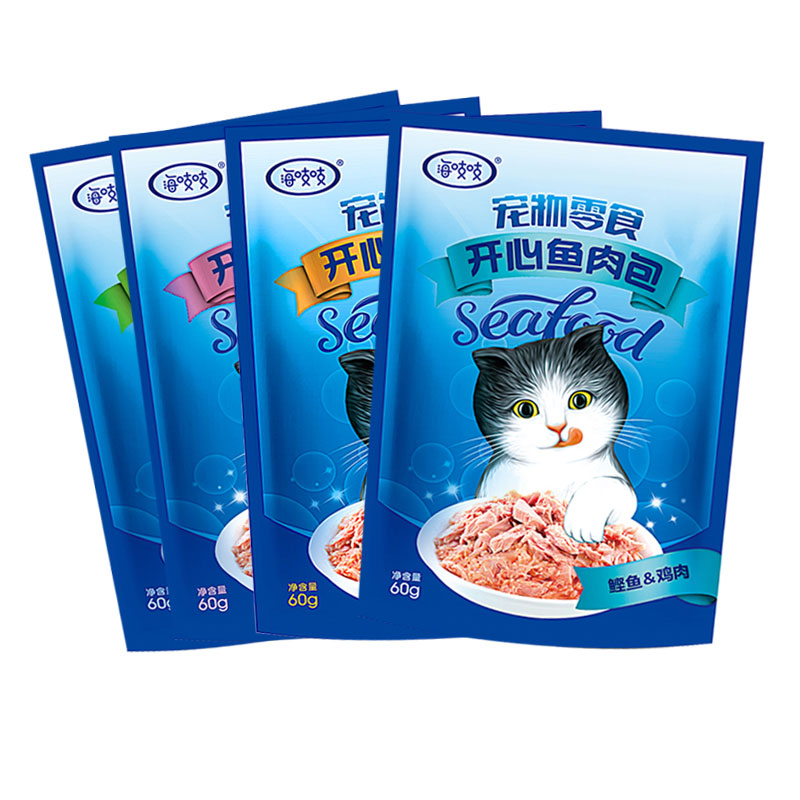 阿卡强猫零食达里猫海吱吱开心鱼肉包湿粮8包成幼猫营养增肥罐头