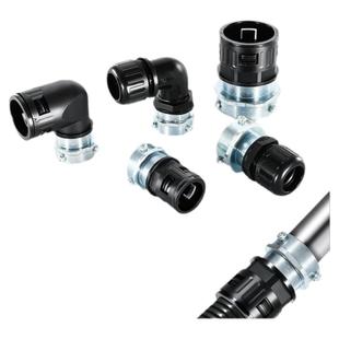 塑料波纹管钢管接头对接三柱镀锌管PA尼龙弯头穿线管DN20防水锁头