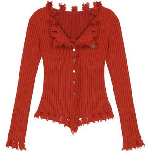 妖精的口袋不规则修身针织衫女2025年冬新款内搭新年战袍红色上衣