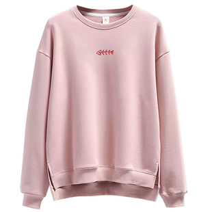 开叉圆领卫衣女纯棉烫钻宽松下摆不收口高级感妈妈加绒春秋打底衫