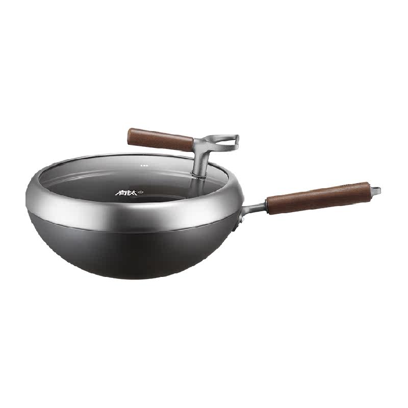 苏泊尔有钛无涂层复合铁不粘锅家用炒菜锅燃气灶适用不锈钢镶玻璃