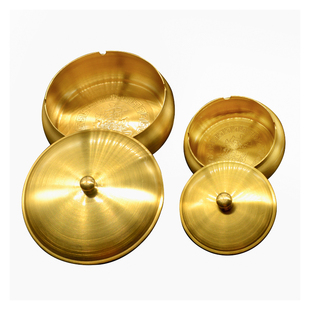 铜艺烟灰缸创意带盖客厅家用简约复古茶几仿古全铜防风办公室摆件