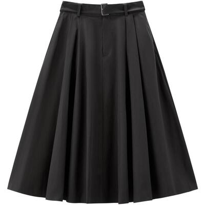 太平鸟黑色伞裙半身裙长绒棉