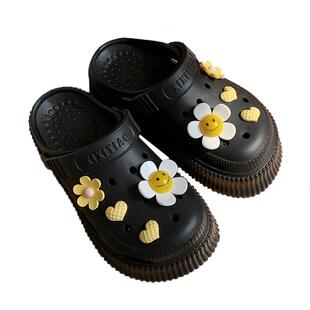 细细条 踩屎感增高厚底洞洞鞋女夏季网红度假花朵沙滩鞋凉拖鞋ins