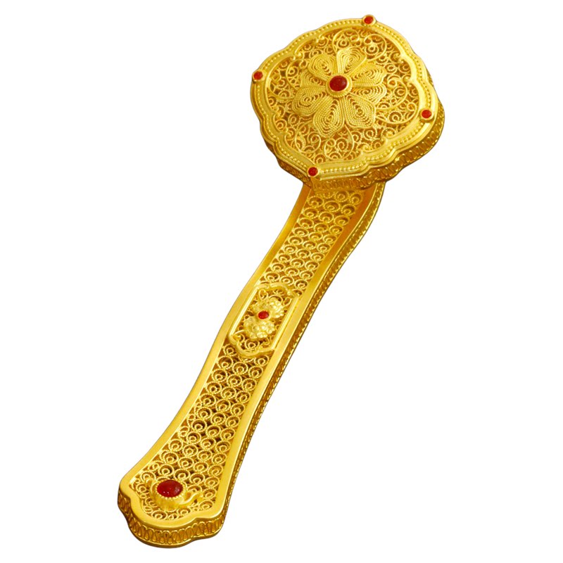 凯福黄金红玛瑙如意花丝足金摆件