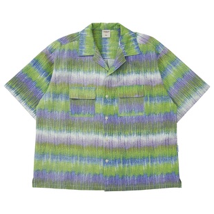Mentmate 25SS 自然风泡泡棉 绿色蜡画条纹渐变衬衫男 短袖衬衣夏