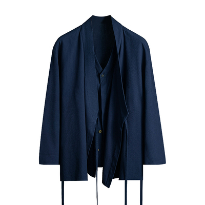 由天丨紫薇讳新中式男装假两件唐装汉服居士服青年大码中国风衬衫