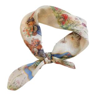 唯美~采花的兔子百搭棉麻丝巾方巾女春夏新款薄款护颈小领巾头巾